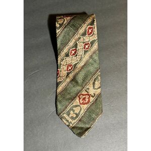 Vintage Woodward Designer Silk Tie – Green Brown Beige Geometric – Made USA